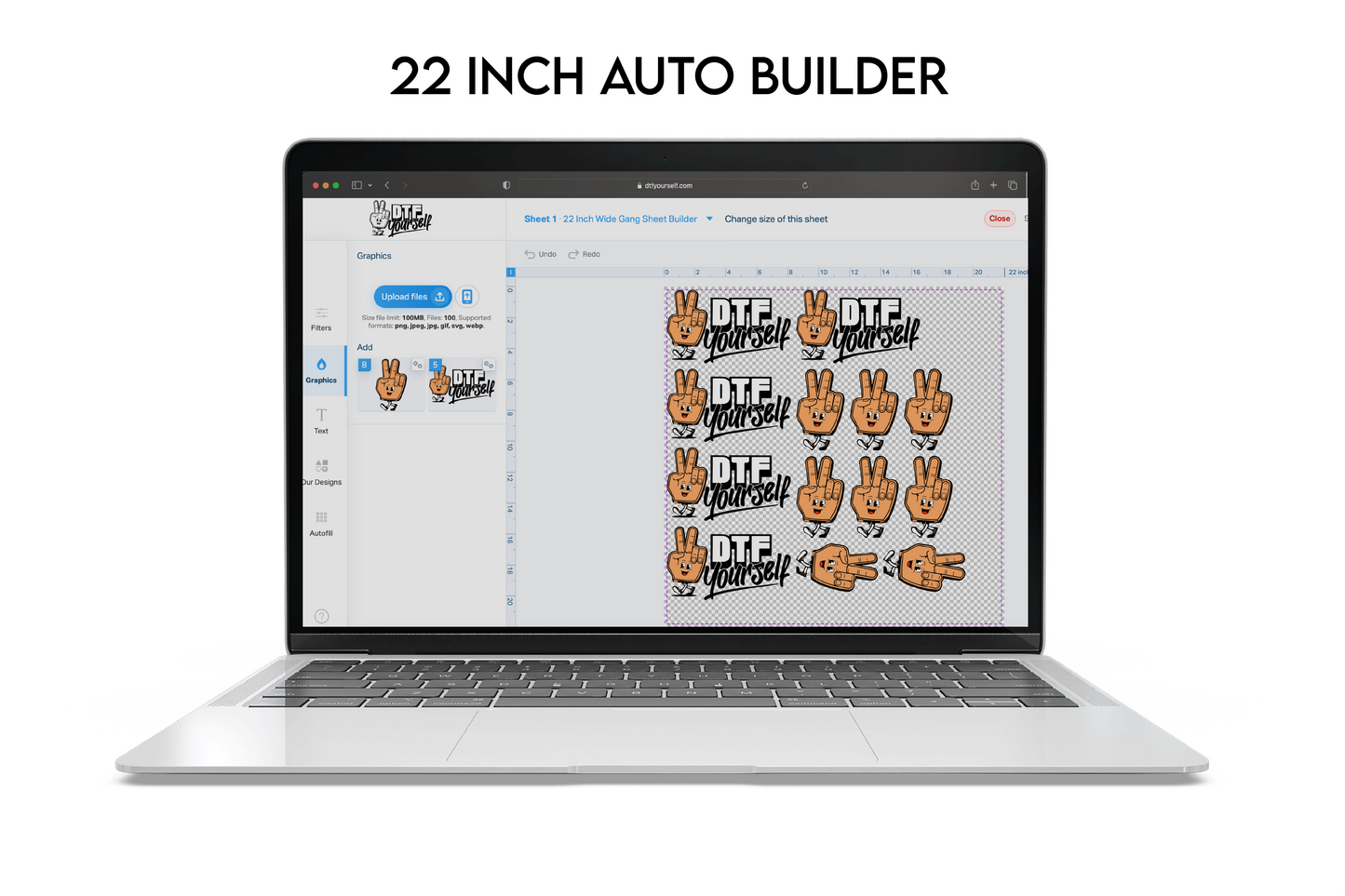 DTF Gang Sheet Builder - 22 Inch Wide - Glitter & Glow in the Dark