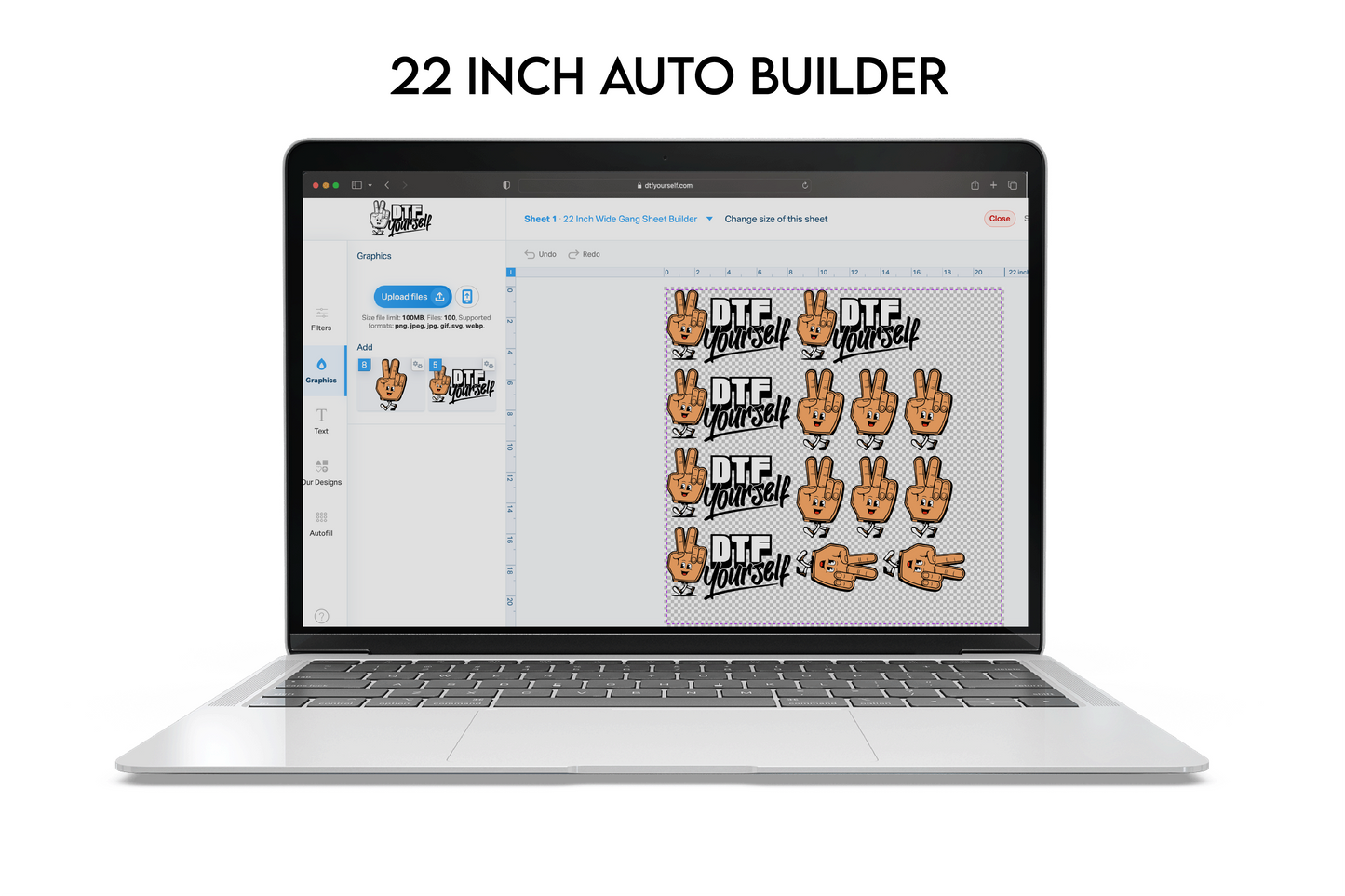 22 Inch Wide Gang Sheet Auto Builder